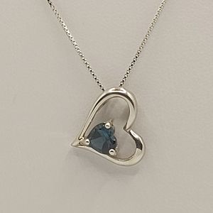 925 Sterling Silver Heart Necklace, Decorated with London Blue Topaz 